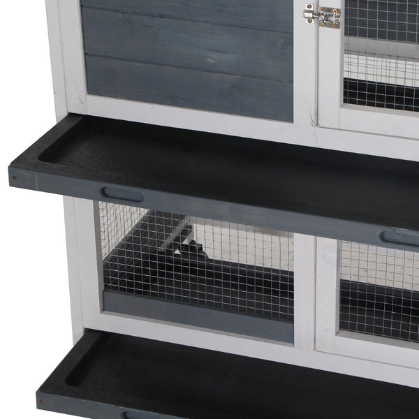 English Elm Pet Rabbit Hutch Two Story Fir Wood Cage with Rolling Casters and Pull Out Tray T3971P436495