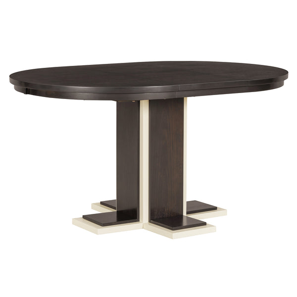 English Elm TREXM Retro Extendable Oval Dining Table with 16" Leaf, Double-Layer Pedestal, Durable Wood Finish Espresso XW000002AAP