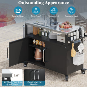 English Elm K&K 54.5" Outdoor Kitchen Island with 1.6" Stainless Top, Locking Wheels, Spice Rack & Bottle Opener N707P270779B