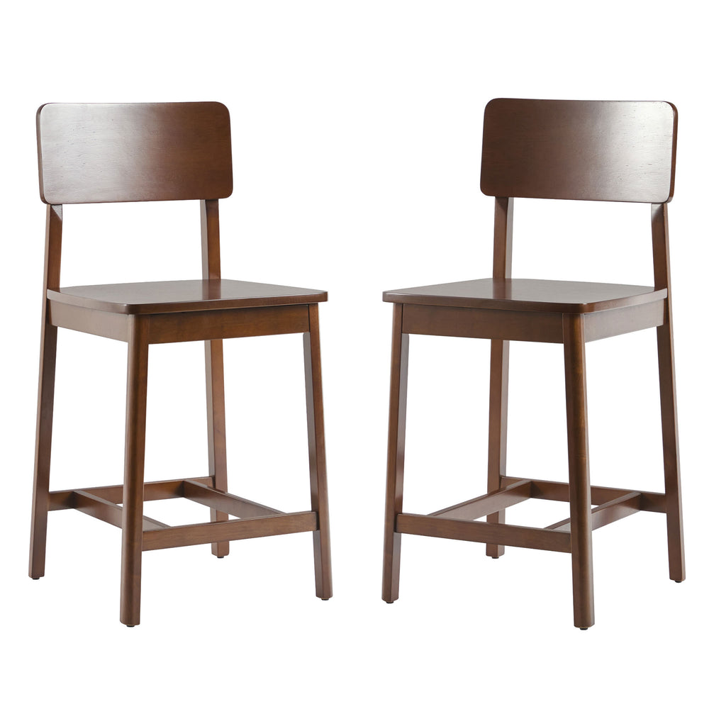 Minimalist Solid Wood Counter Stool - Set of 2 Walnut MASD7DWTVS Walker Edison