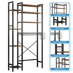 English Elm 8-tier Freestanding Over Toilet Organizer with Side Racks and Drain Basket Vintage Brown W2641P418457