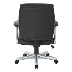 OSP Home Furnishings Executive Bonded Leather Office Chair with Lumbar Support Padded Arms and Ergonomic Tilt Silver/Black ECH8967R5-EC3