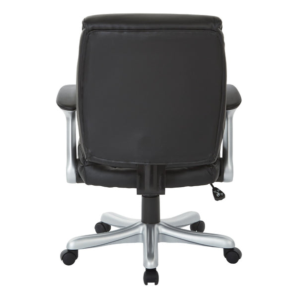 OSP Home Furnishings Executive Bonded Leather Office Chair with Lumbar Support Padded Arms and Ergonomic Tilt Silver/Black ECH8967R5-EC3