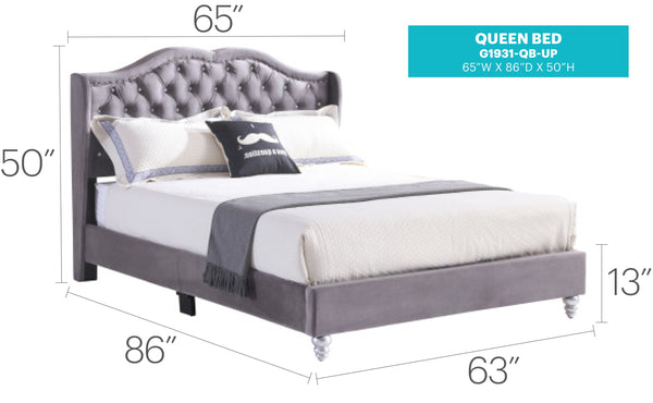 English Elm Transitional Velvet King Bed with Sturdy Frame and Upholstered Headboard, 48"H x 80"W x 83"D Elegance Gray 6.3 L x 36.5 W x 64.5 H B078108099