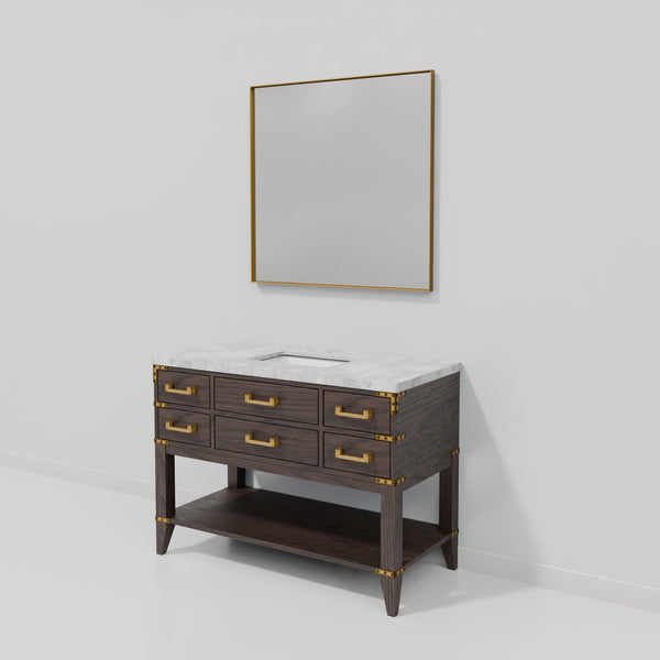 English Elm Brown Oak 48" Single Bath Vanity with Carrara Marble Top, Soft-Close Drawers & 46" Mirror, Ample Storage B2731S01522
