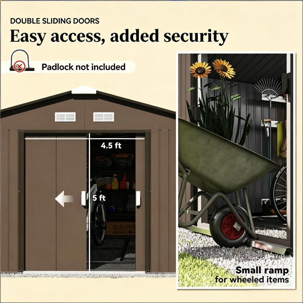 English Elm Durable Galvanized Steel Outdoor Storage Shed with Lockable Doors and Weather Resistance T3971S00225