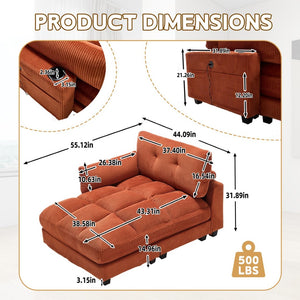 English Elm United Cozy Cloud Sleeper Sofa & Chaise Lounge Chair With Usb, Cup Holders & Adjustable Backrest W1568S00164-GIGA