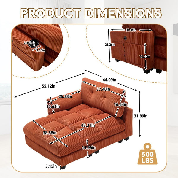 English Elm United Cozy Cloud Sleeper Sofa & Chaise Lounge Chair With Usb, Cup Holders & Adjustable Backrest W1568S00164-GIGA