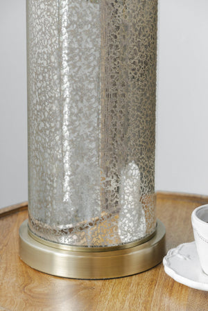 English Elm 16x16x35" Gold Mirrored Table Lamp with White Drum Shade — Transitional Glam Light for Living Rooms W2078P324075