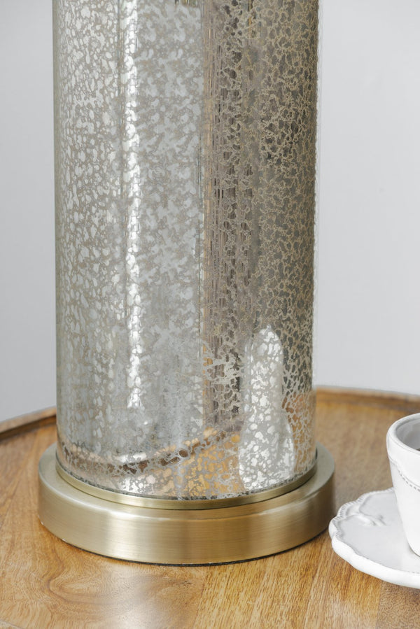 English Elm 16x16x35" Gold Mirrored Table Lamp with White Drum Shade — Transitional Glam Light for Living Rooms W2078P324075