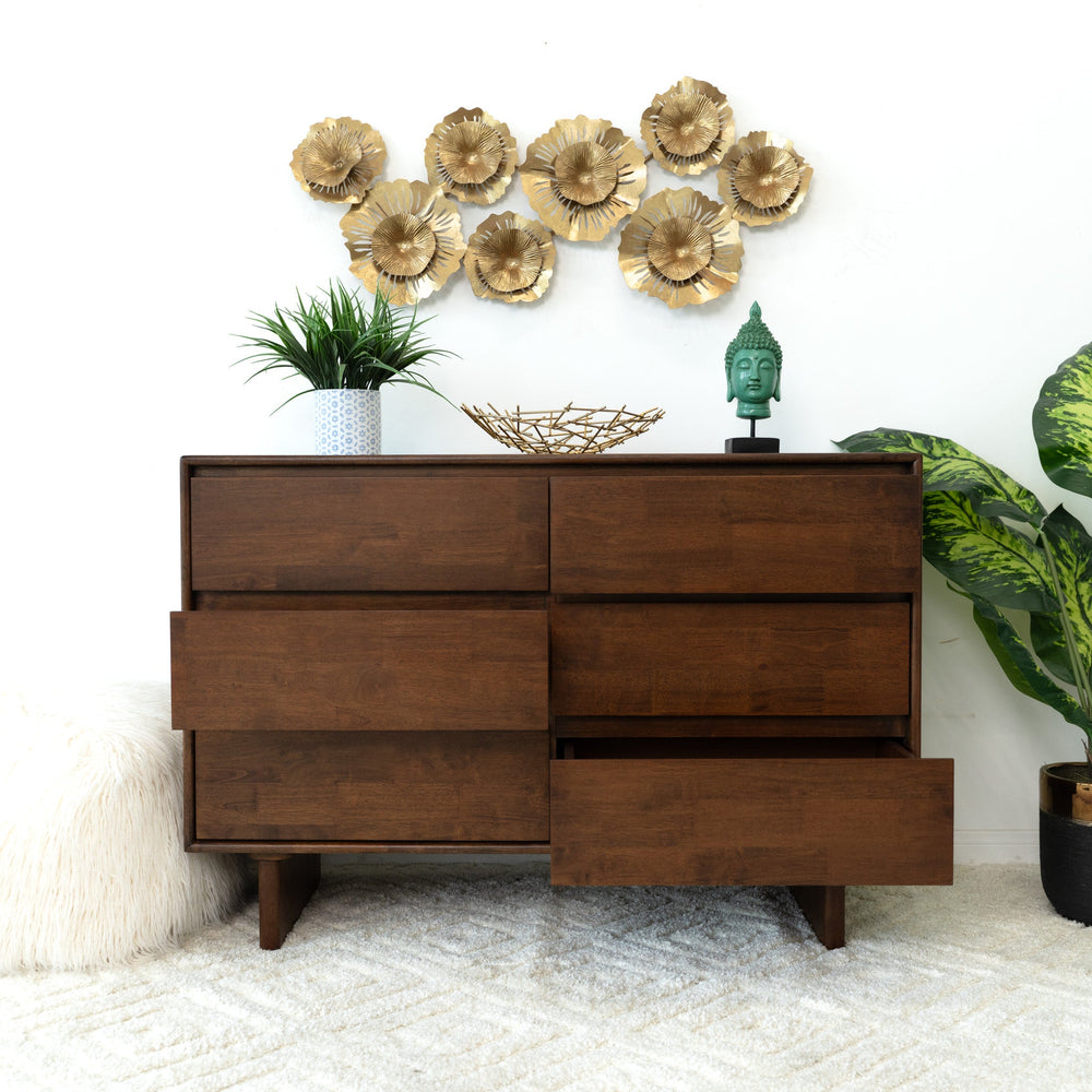 English Elm Ashcroft Furniture - Dubrovnik Mid Century Modern Walnut Dresser - 6 Smooth-Glide Drawers, Solid Wood Chest, 32"H B183P231928