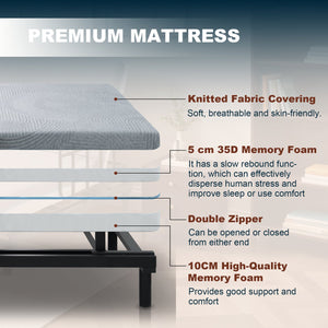 English Elm Electric Lift Bed with OKIN Motor, Memory Foam Mattress, Quiet 50,000-Cycle Frame, Fall-Safe Rails Black,Grey W2699S00061