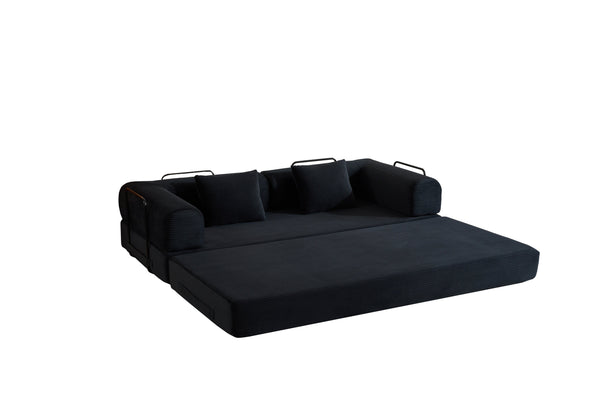 English Elm Convertible Sleeper Sofa Bed with Corduroy Upholstery, 4‑in‑1 Folding Couch Mattress, Space‑Saving Lounge Black W3434P346241