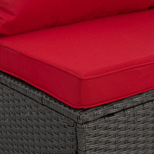 English Elm Patio 7-Piece Pe Wicker Furniture Set With Lounger Sofa, Plush Cushions & Tempered Glass Table W1703S00030-GIGA