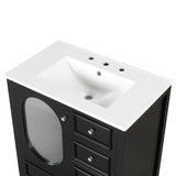 English Elm 30" Bathroom Vanity With Sink, Bathroom Vanity Cabinet With Three Drawers and Door, Solid Wood and Mdf, Black