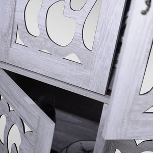 English Elm 67.4"h Mirrored Corner Cabinet Carved Butterfly Doors Adjustable Shelves Entryway Storage Light Gray W2899P374348