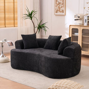 English Elm Crescent-shaped Cloud Sofa Three Seat Low Profile Chenille Living Room Curved Couch Black W2012P375731