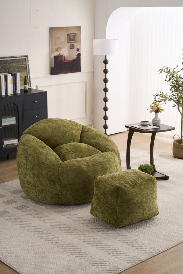 English Elm Foam Memory Foam Bean Bag Chair with Plush Chenille Cover, Large 42" Round Comfortable Lounger Olive Green W2915P283419