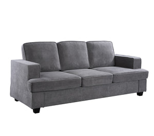 English Elm Modern Velvet Sofa Luxurious 3-Seater Couch with Deep Seating, High-Density Foam, Loose Back Cushions, Wide Arms, Stylish Living Room Centerpiece Grey B2735P292326