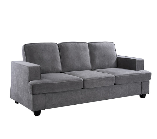 English Elm Modern Velvet Sofa Luxurious 3-Seater Couch with Deep Seating, High-Density Foam, Loose Back Cushions, Wide Arms, Stylish Living Room Centerpiece Grey B2735P292326