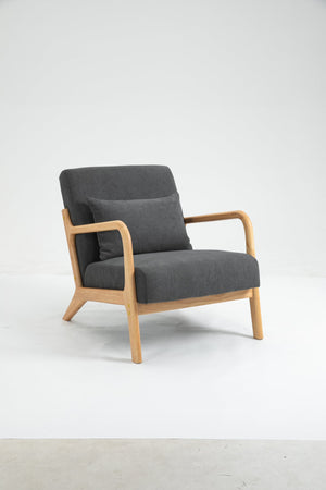 English Elm Mid Century Modern Accent Chair - Plush Grey Upholstered Reading Armchair With Wood Frame Design W2530P326473