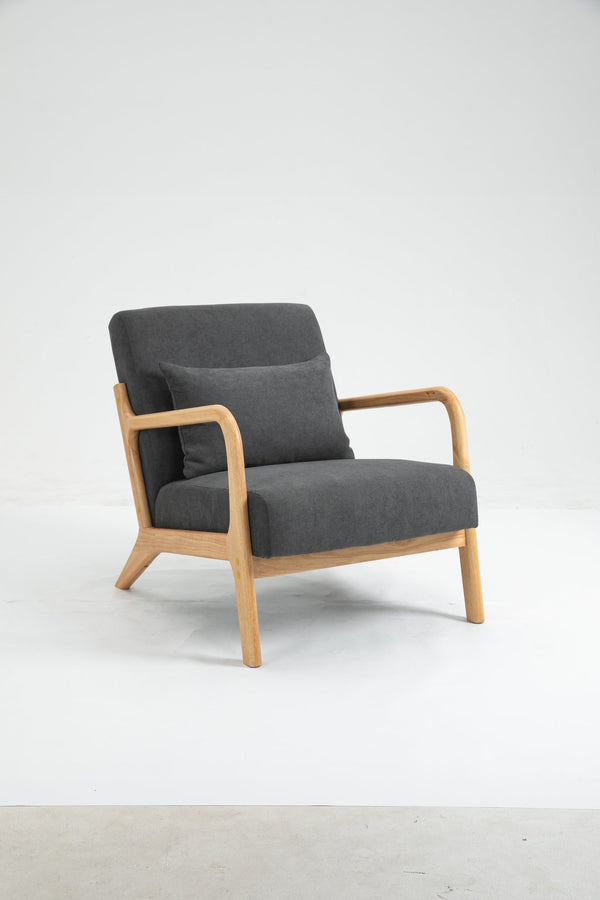 English Elm Mid Century Modern Accent Chair - Plush Grey Upholstered Reading Armchair With Wood Frame Design W2530P326473