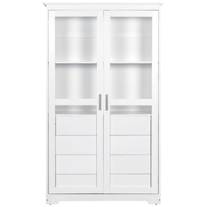 English Elm Topmax Solid Pine Pantry Cabinet with Glass Doors Four Drawers Farmhouse Storage White SP000086AAK