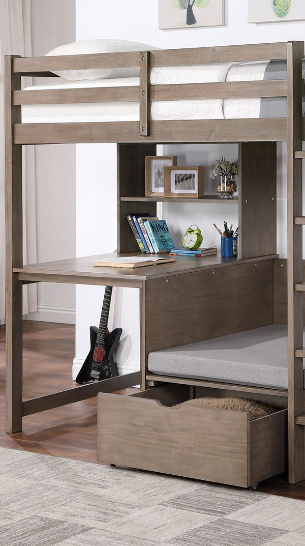 English Elm Modern Twin-Over-Full Bunk Bed with Angled Ladder, Solid Hardwood Frame and Patented Lock Joint Warm Grey 45 L x 72 W x 5 H B2741S00325