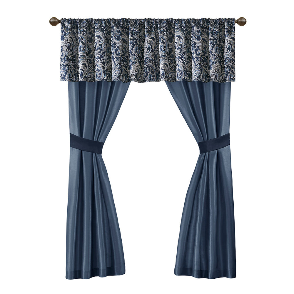 JLA Home Madison Park Essentials - 24 Piece Room in a Bag Complete 24-Piece Jacquard Paisley Bedding Ensemble with Curtains, Elegant Texture Navy MPE10-980