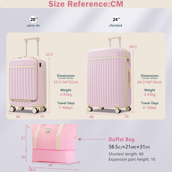 English Elm Front Access Hardside 3 Piece Travel Set with Usb Port Spinner Wheels and Tsa Lock Pink N732P326130U