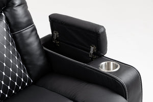 English Elm Lounge PU Leather Power Lift Recliner with Wireless Charging, Cup Holder, Side Pockets, Infinite Recline Black W547P190590