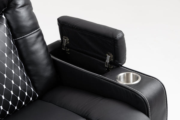 English Elm Lounge PU Leather Power Lift Recliner with Wireless Charging, Cup Holder, Side Pockets, Infinite Recline Black W547P190590