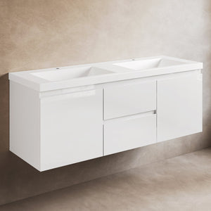 English Elm 60" Floating Bathroom Vanity with Double Sinks, Gloss White Quartz Top, Soft-Close Drawers, Wall-Mount Elegance T3210P278297
