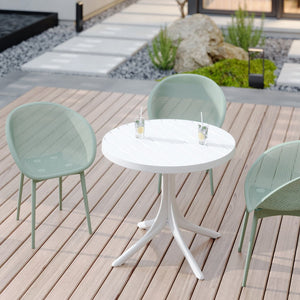 English Elm Summer Outdoor Bistro Set Uv Resistant Polypropylene Slatted Chairs and Round Patio Table Pale Green,White W3450S00021