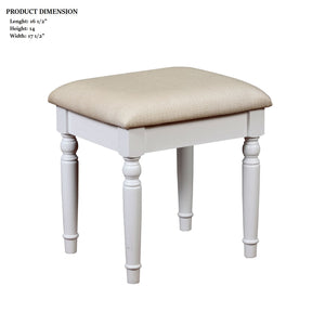 English Elm White Glam Vanity Set with Stool and Tri-Fold Mirror, Shimmer Inserts, Upholstered Stool, Drawers B2741P400818