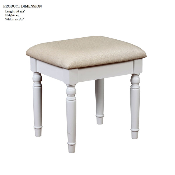 English Elm White Glam Vanity Set with Stool and Tri-Fold Mirror, Shimmer Inserts, Upholstered Stool, Drawers B2741P400818