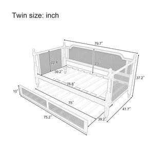 English Elm Traditional Rattan Headboard Twin Daybed Pine Frame with Under Bed Storage Drawers BS701P193919K