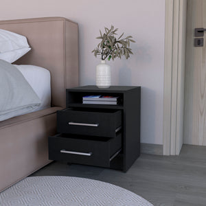 English Elm Nightstand Chase Black — Engineered Wood Nightstand with 2 Drawers & Open Shelf, Compact Stylish Storage B092P228575