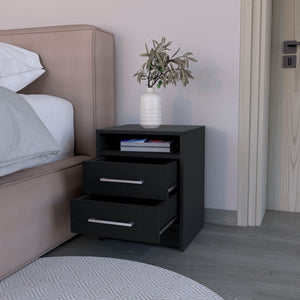 English Elm Nightstand Chase Black – Compact Engineered Wood Bedside Table with 2 Drawers, Open Shelf, Durable Design B092P228575