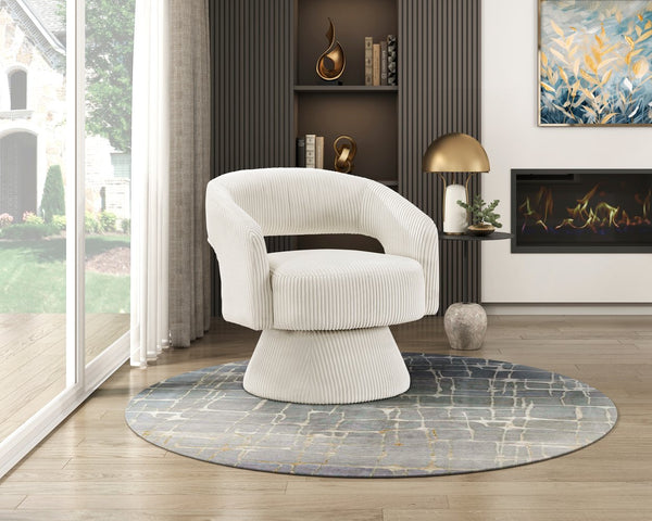 English Elm Modern Corduroy Swivel Accent Chair with Plush Textured Upholstery, 360° Rotation, Minimalist Elegance Beige 27.75 L x 26.5 W x 19.75 H B011P256230