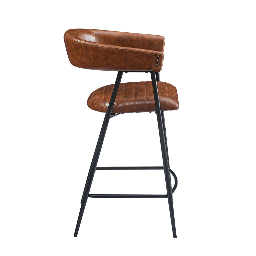 English Elm Christopher Knight Home® - 26'' PU Upholstered Counter Stools Set of 2 with Curved Backrest, Padded Seats & Iron Frame, Brown N780P199985B