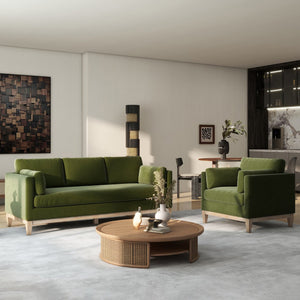 English Elm Jennifer Taylor Home - Knox 36" Modern Farmhouse Arm Chair In Olive Green Velvet - Luxurious Comfort & Timeless Design B2719P238327