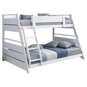 English Elm Reeder Walnut Finish Twin Over Full Bunk Bed Solid Wood Frame for Kids Shared Rooms B062S01558