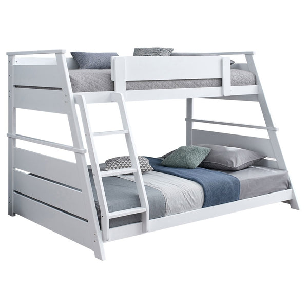 English Elm Reeder Walnut Finish Twin Over Full Bunk Bed Solid Wood Frame for Kids Shared Rooms B062S01558