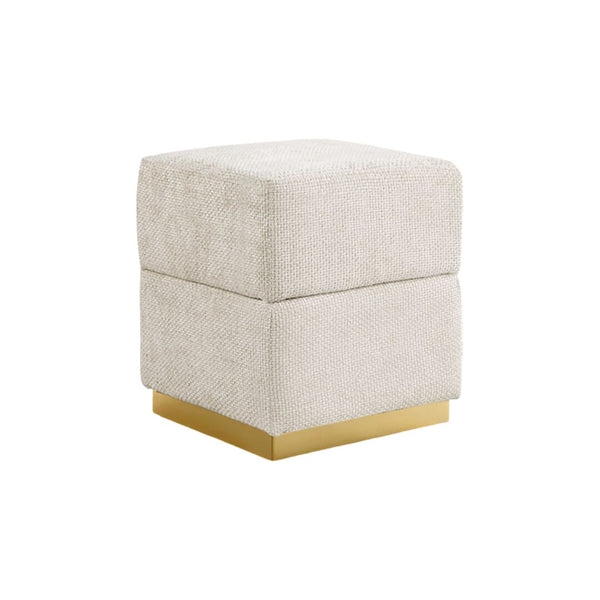 English Elm Beige Chenille Storage Stool Cube Design with Gold-Plated Stainless Base, Contemporary 15x15x19" Stylish B2741P388383