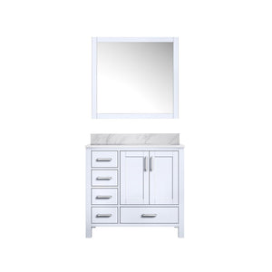 English Elm White Bath Vanity With Carrara Marble Top, Soft-Close Drawers & Coordinating Mirror For Elegant Space B2731S00680-GIGA