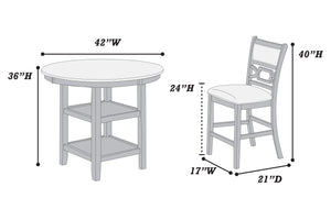 English Elm Gray Round 5-Piece Dining Set with Lower Shelf and Upholstered Chairs — Contemporary Charcoal Style Gray 45 L x 17 W x 46 H B011P373703