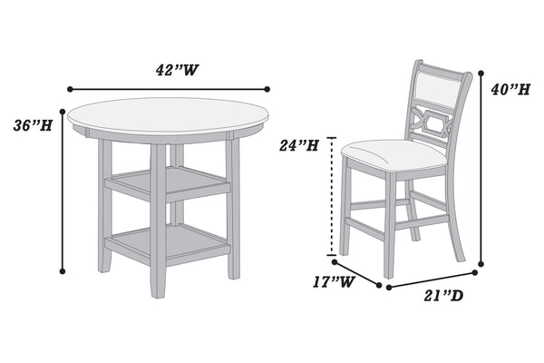 English Elm Gray Round 5-Piece Dining Set with Lower Shelf and Upholstered Chairs — Contemporary Charcoal Style Gray 45 L x 17 W x 46 H B011P373703