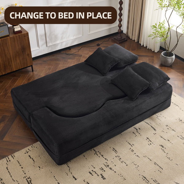 English Elm Queen Foldable Sofa Bed Plush Chenille Futon with High-Density Foam Convertible Sleeper Mattress Comfort Black W1829P280218