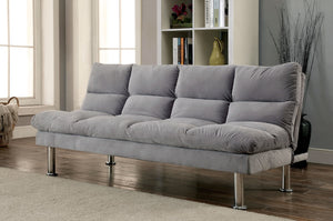 English Elm Contemporary Microfiber Futon Sofa Converts to Bed with Chrome Legs, Compact Space-Saving Design, Durable Upholstery Gray 40 L x 67 W x 8 H B2741P363779